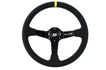 Steering wheel SLIDE 350mm offset:90mm Leather Yellow Strip