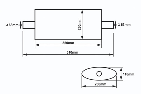 Center Muffler 63,5mm SLIDE 304SS 350mm