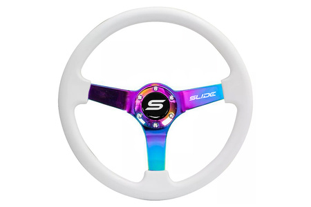 Steering wheel SLIDE 350mm offset:30mm NeoChrome Suede Silver Strip