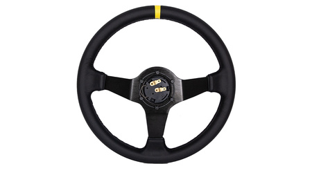 Steering wheel SLIDE 350mm offset:90mm Leather Yellow Strip
