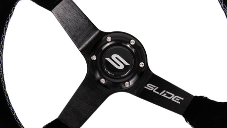 Steering wheel SLIDE 350mm offset:90mm Suede Silver Strip