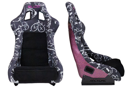 Fotel sportowy SLIDE KS2 Premium Black & Spray Graffity Welur Pink Glitter