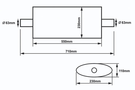 Center Muffler 63,5mm SLIDE 304SS 550mm