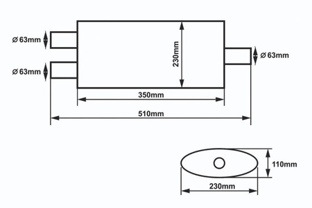 Center Muffler 63,5mm SLIDE 304SS 350mm