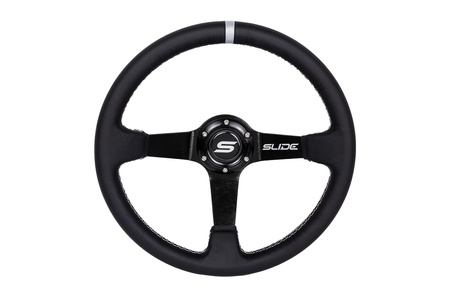 Steering wheel SLIDE 350mm offset:90mm Leather Silver Strip