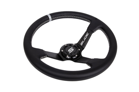 Steering wheel SLIDE 350mm offset:90mm Leather Silver Strip