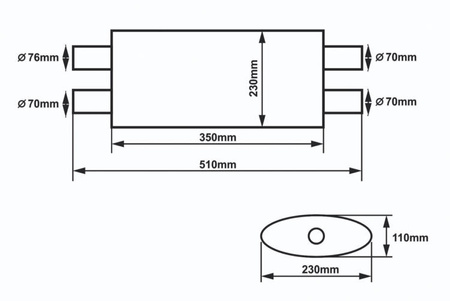 Center Muffler 70mm SLIDE 304SS 350mm