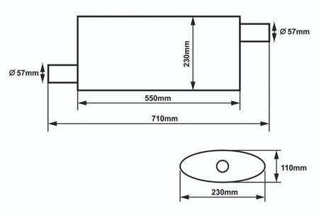 Center Muffler 57mm SLIDE 304SS 550mm