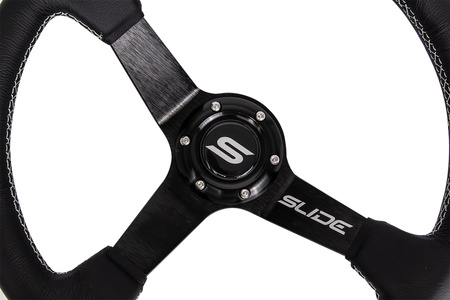 Steering wheel SLIDE 350mm offset:90mm Leather Silver Strip