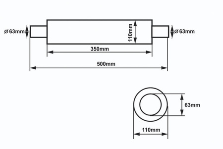 Center Muffler 63,5mm SLIDE RS 304SS 350mm