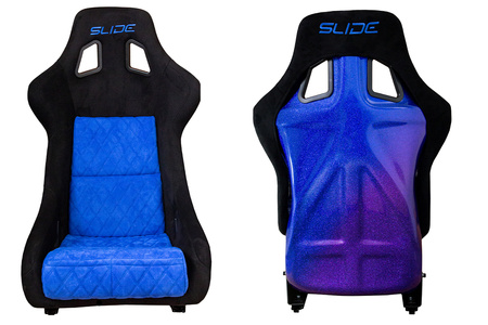 Racing seat SLIDE KS2 Premium Black & Quilted Blue Suede Purple-Blue Glitter