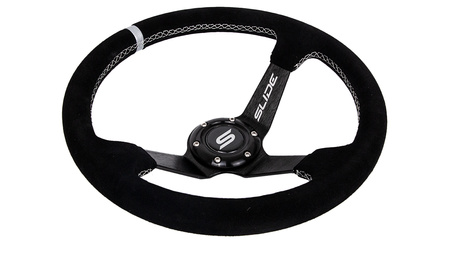 Steering wheel SLIDE 350mm offset:90mm Suede Silver Strip