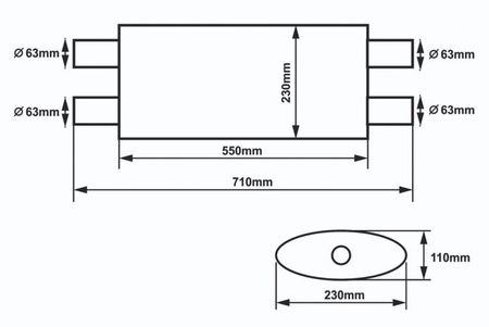 Center Muffler 63,5mm SLIDE 304SS 550mm