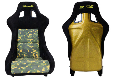 Racing seat SLIDE KS2 Premium Camuflage Dark Green Welur & Yellow Glitter