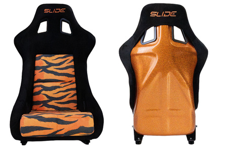 Racing seat SLIDE KS2 Premium Orange Black & Grafic Tiger Welur Orange Glitter