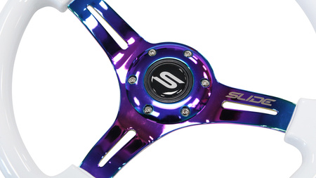Steering wheel SLIDE 350mm offset:30mm NeoChrome Suede Silver Strip
