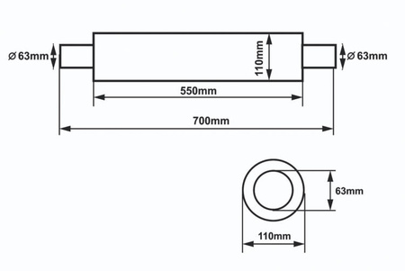 Center Muffler 63,5mm SLIDE RS 304SS 550mm