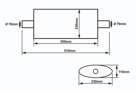 Center Muffler 76mm SLIDE 304SS 350mm