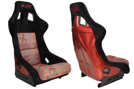Racing seat SLIDE KS2 Premium Black Personal Words Welur & Red Glitter