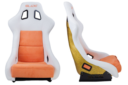 Fotel sportowy SLIDE KS2 Premium White Orange Welur & Orange Glitter