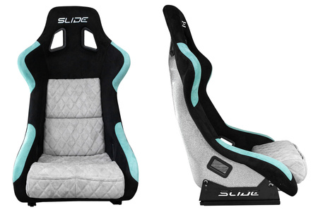 Racing seat SLIDE KS2 Premium Black & Mint & Quilted Grey Suede Silver Glitter