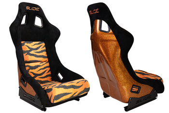 Racing seat SLIDE KS2 Premium Orange Black & Grafic Tiger Welur Orange Glitter