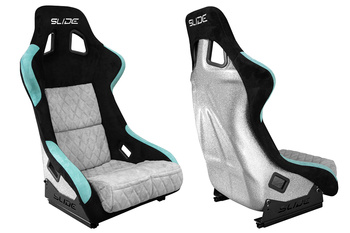 Fotel sportowy SLIDE KS2 Premium Black & Mint & Quilted Grey Welur Silver Glitter